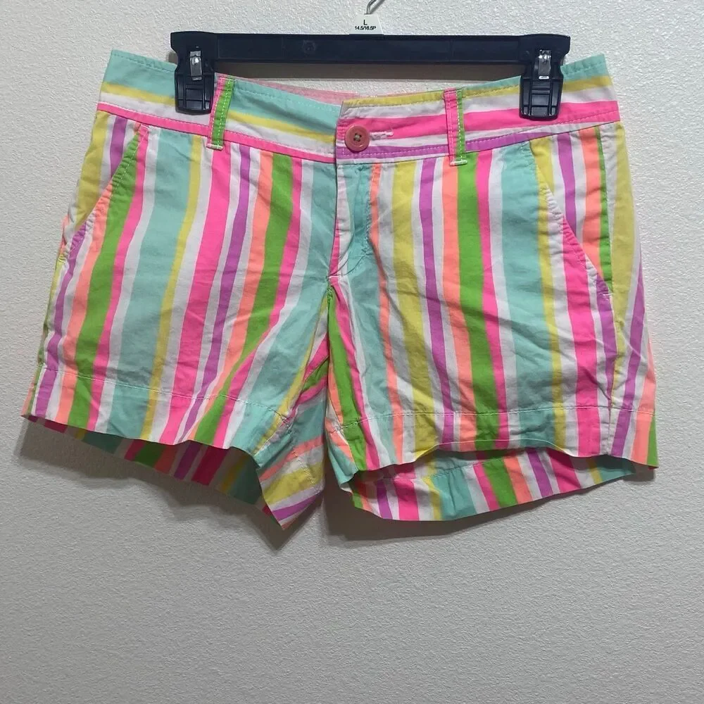 Lilly Pulitzer Callahan Cotton Stripe Neon Rainbow Shorts Women's Size 2